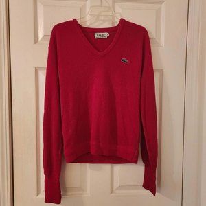 Vintage Lacoste Izod Sweater 60s 70s Mens Size Medium Womens Unisex Red Vneck
